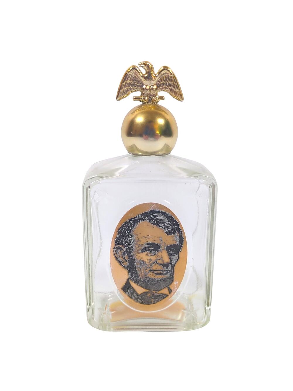 Vintage Avon Abraham Lincoln Empty Leather Aftershave Glass Bottle Eagle Cap